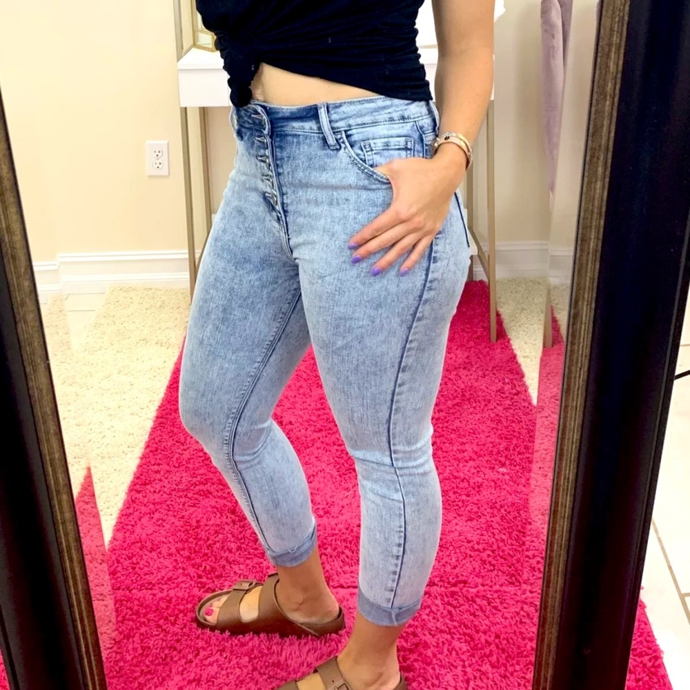 High Waist 5 button fly acid wash skinny jeans